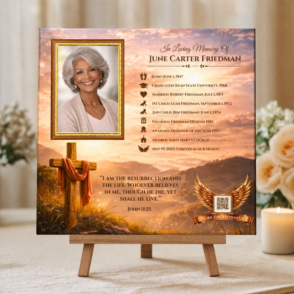 Christian Cross Memorial Canvas – Personalized Tribute with Photo