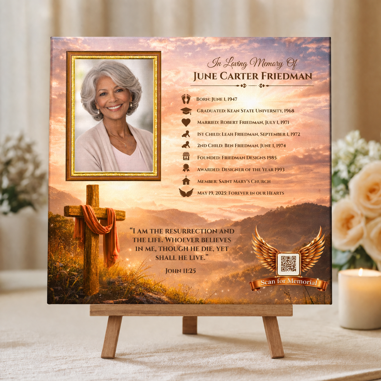 Christian Cross Memorial Canvas – Personalized Tribute with Photo