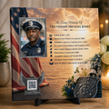 Memorial canvas timeline with custom photo, police badge and American flag design.